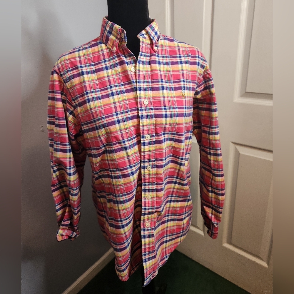 Ralph Lauren Vibrant Plaid Button Down Long Sleeve Shirt Mens Size Medium Flesh